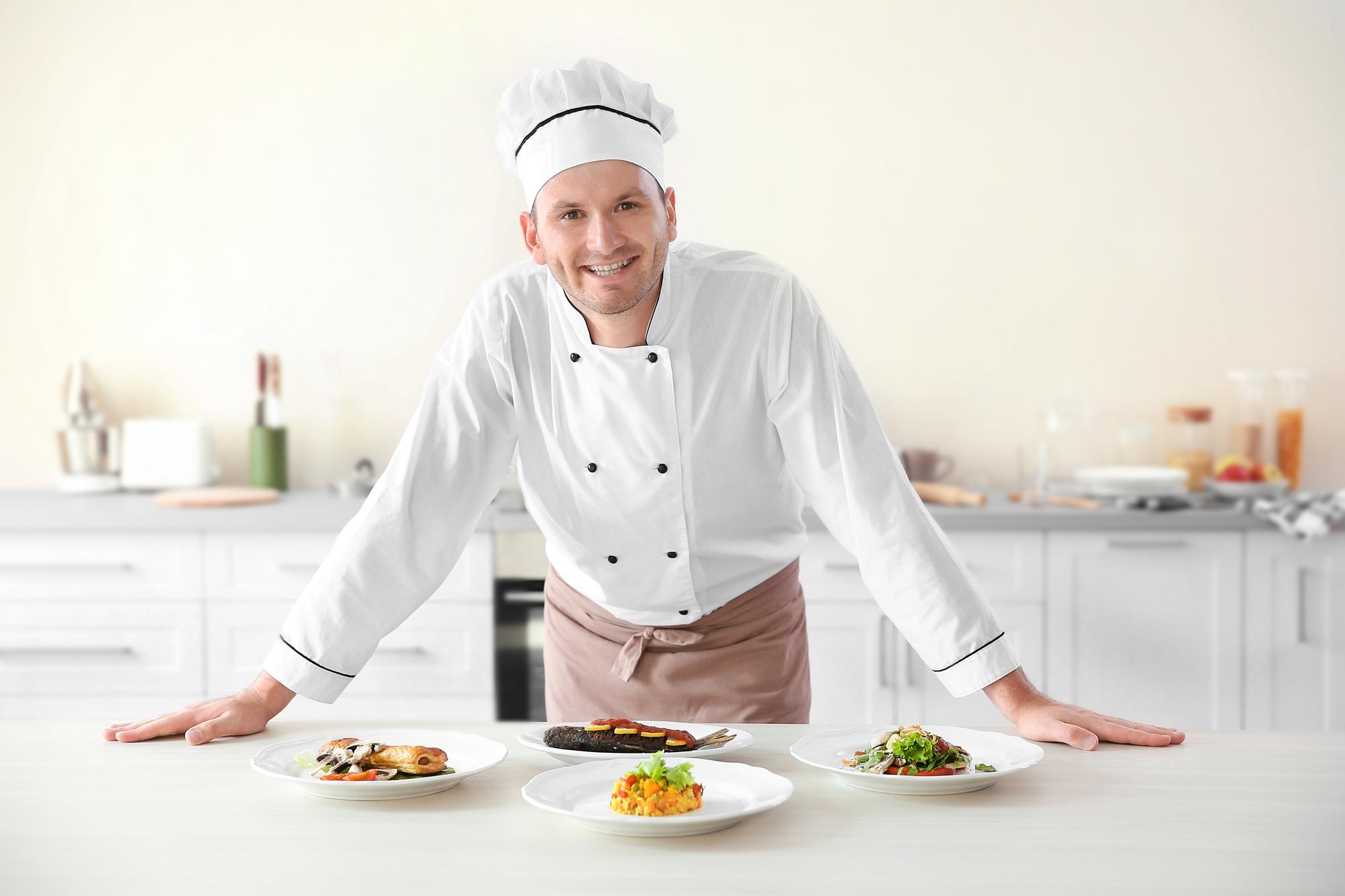 studio kitchen with plated dishes on counter